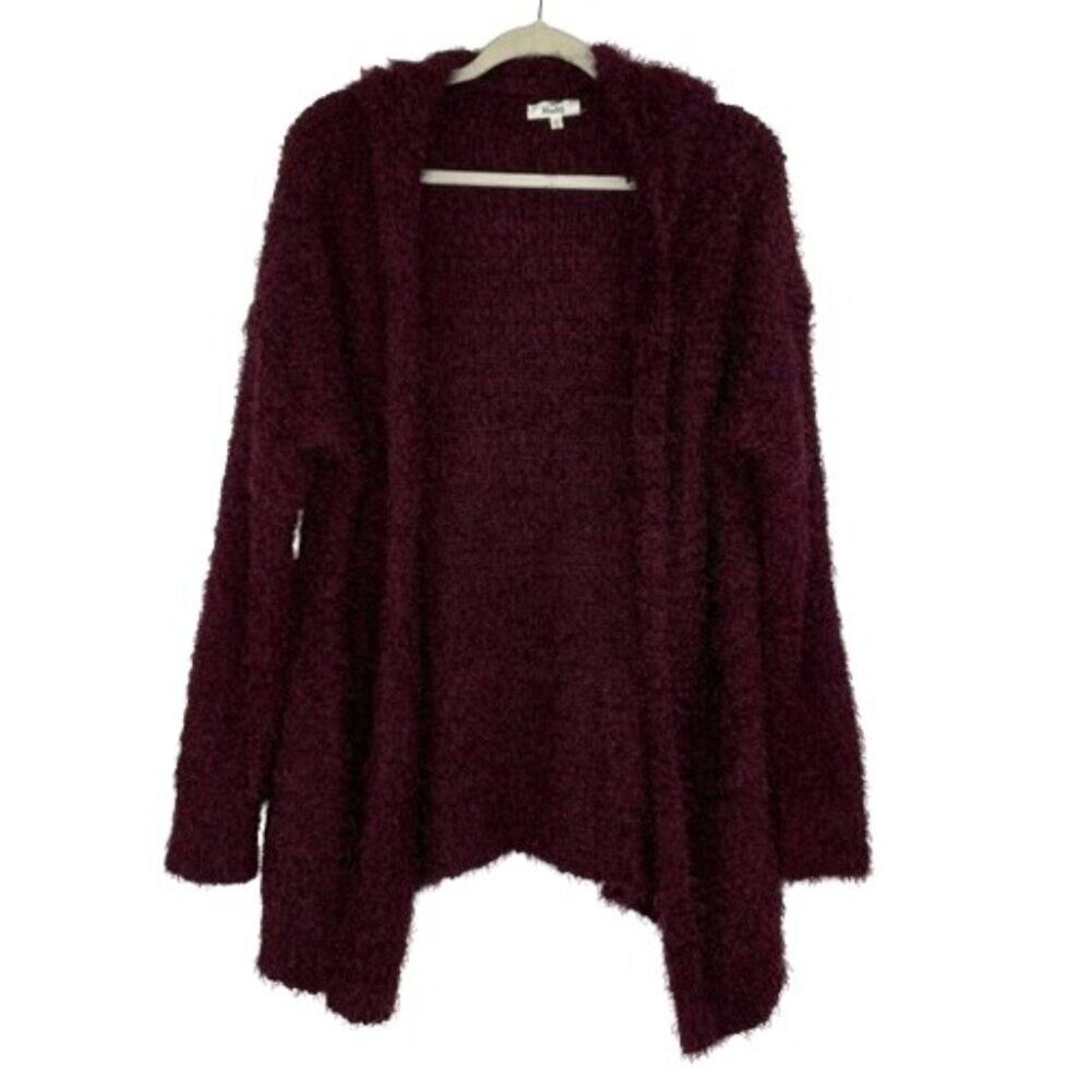 Mudd maroon fuzzy hoodie knit cardigan sweater Y2K women's size XL